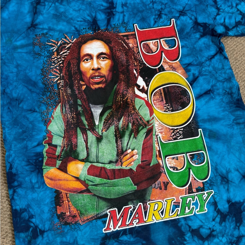 Vintage Y2K Bob Marley Hot Ice Blue Tie Dye Rap Tee T Shirt Men’s Size Large - Picture 3 of 8